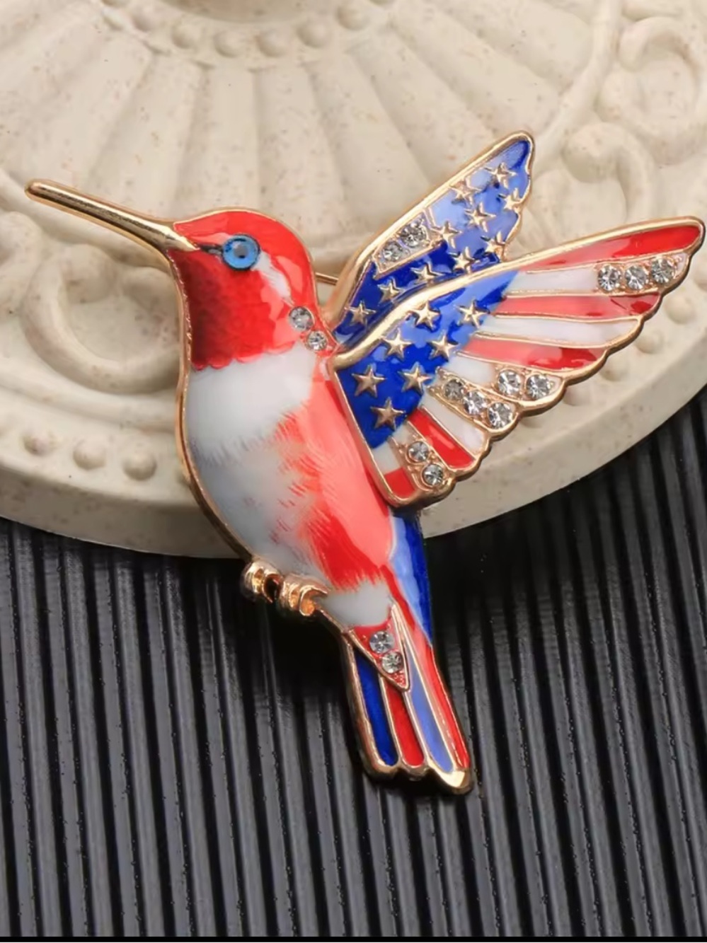 Anthropologie Red White Blue Hummingbird Enamel Pin
